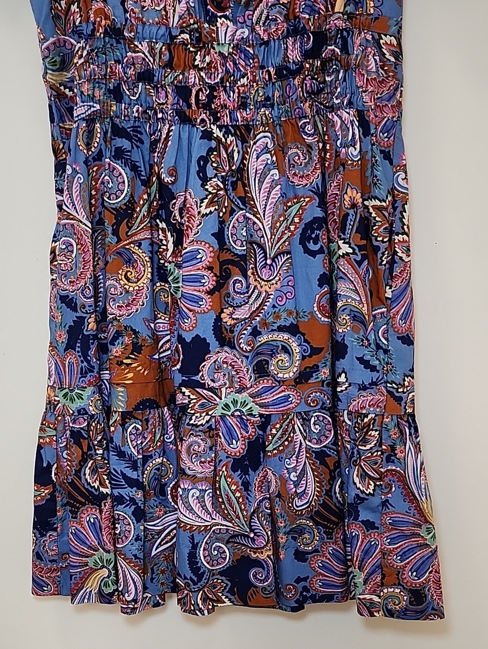 Anthro Somerset Mini Dress multicolor paisley print smocked waist tiered Sz S - Picture 6 of 16